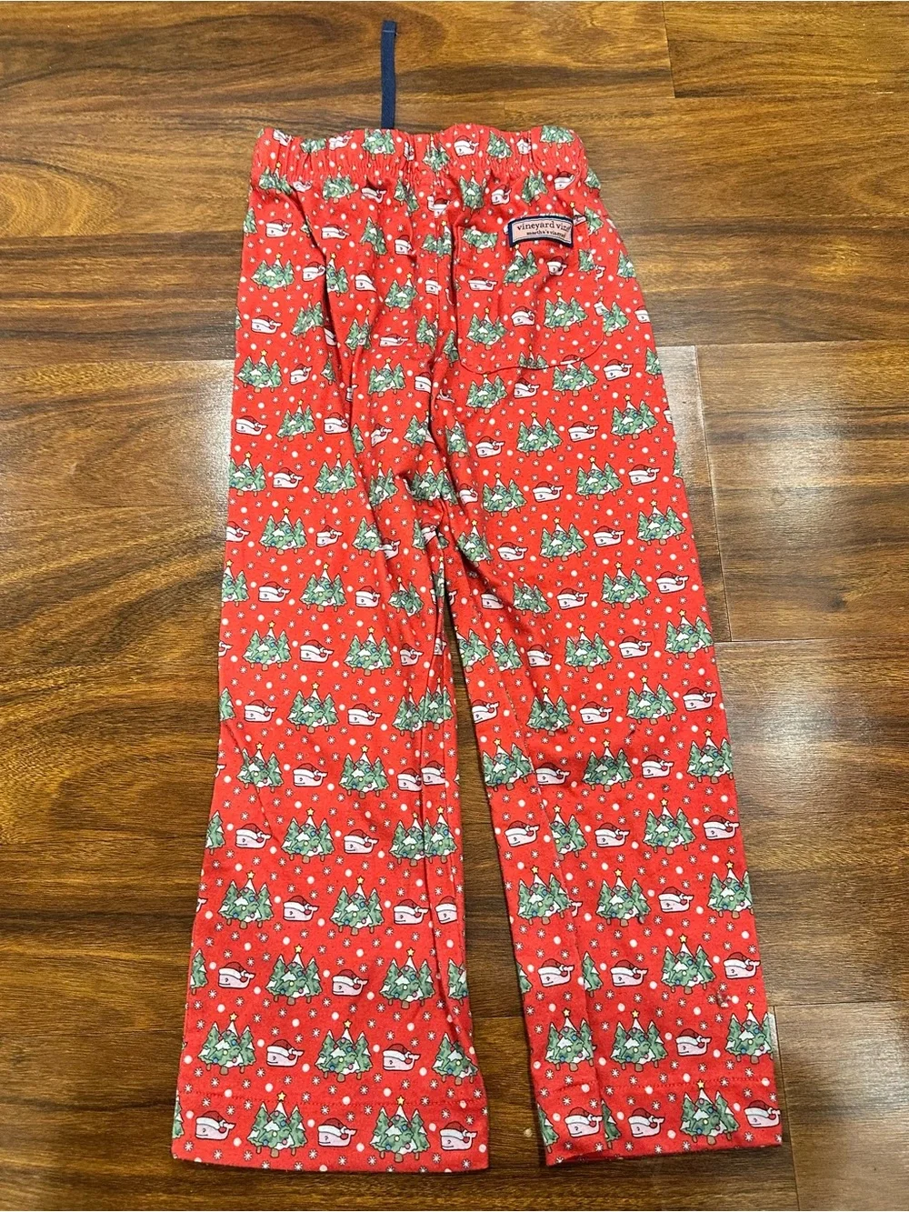 Vineyard Vines Red Kids Holiday Pajama Bottoms with Green Tree Print